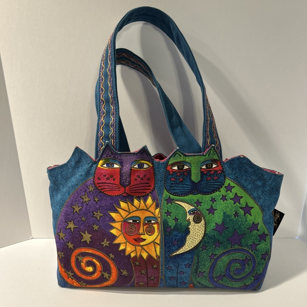 Laurel Burch Tote Bag Celestial Feline Cats Zipper Top Double Handles